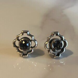 Brighton Black Crystal SOLID SILVER Earrings